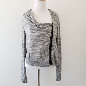 Lou & Grey Cropped Heather Gray Asymmetrical Zip-Up Sweatshirt Women Large